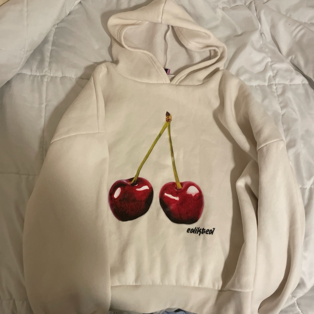 Collina Strada Red and Cream Sweater with Cherry Motif